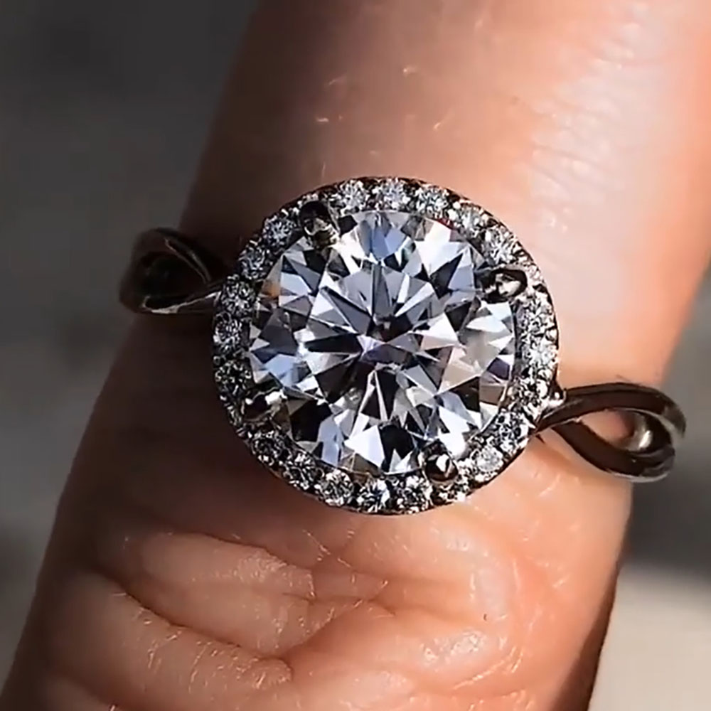 Moissanite Engagement Ring 1 Carat - Custom Solid 14K White Gold Women