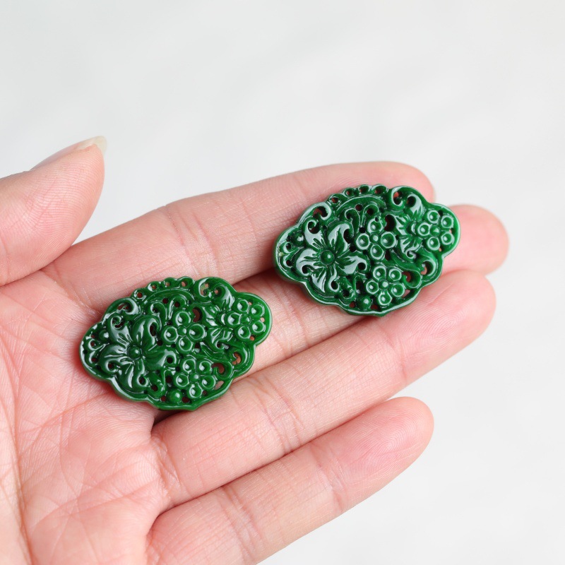 Earrings - 2pc Natural Jade Dry Cyan Double