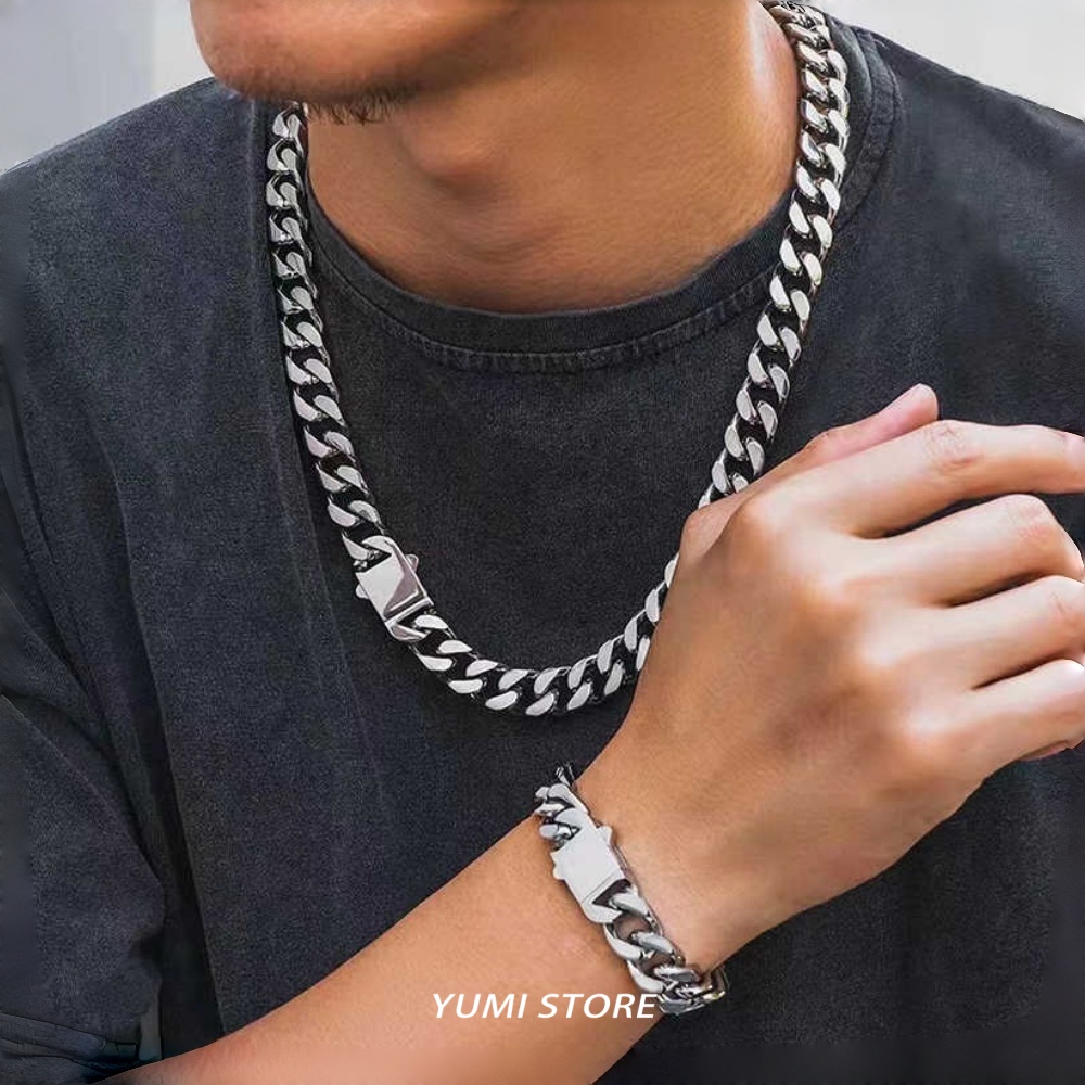 Cuban Link Chain 12Mm - Titanium Steel Hip Hop Spring Buckle