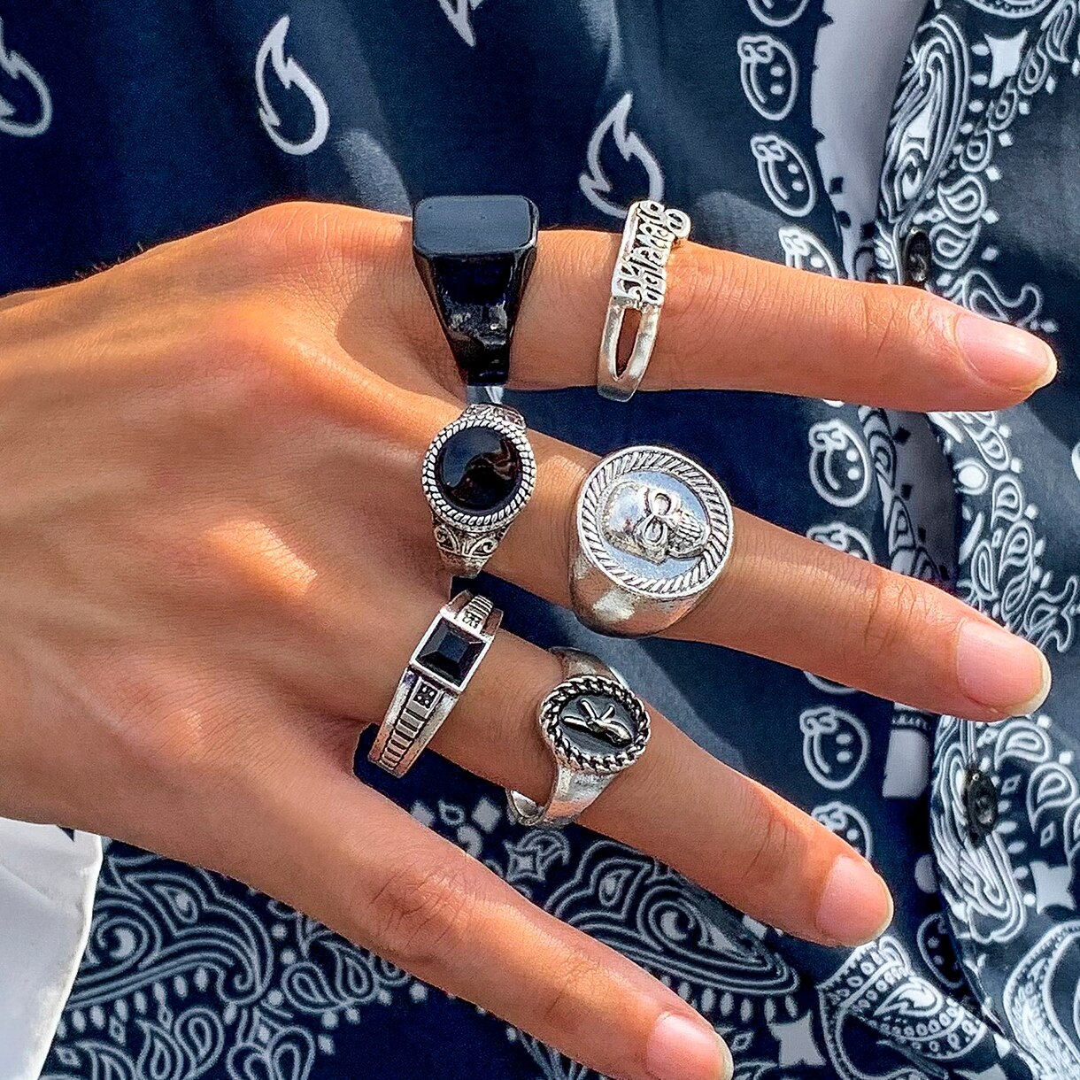 6Pcs/Set Goth Vintage Skeleton - огляд і ціна Vintage Punk Knuckle Rings Set