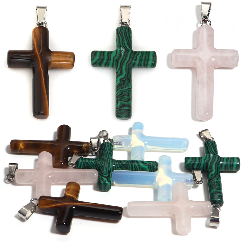 1PC Natural Stone Cross Shape  - огляд і ціна Crystal Pendant Necklace Natural Stone