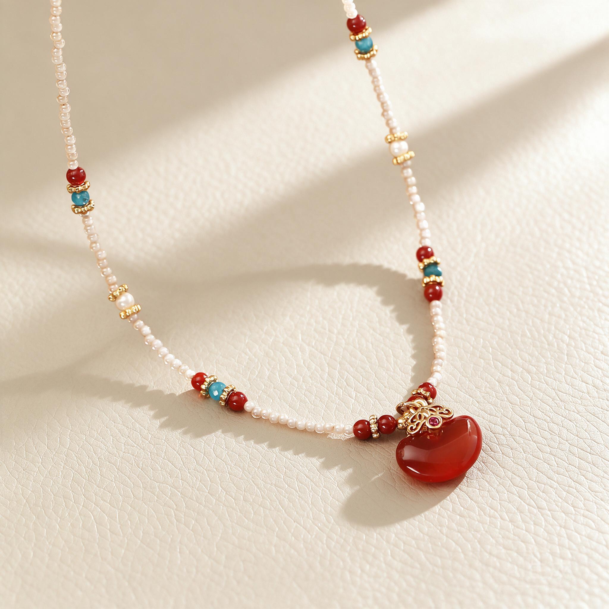 New Chinese Style Natural Red  - огляд і ціна Pearl Choker Necklace Vintage