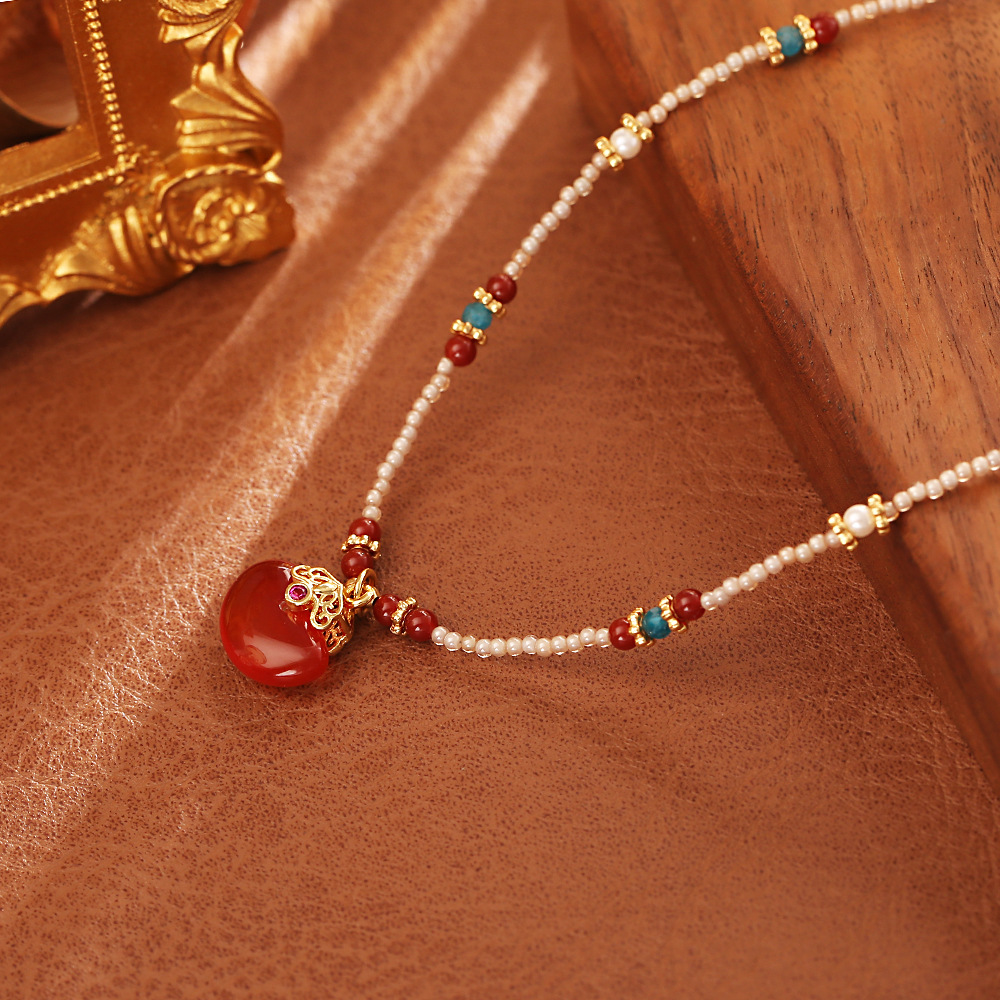 New Chinese Style Natural Red  - огляд і ціна Pearl Choker Necklace Vintage