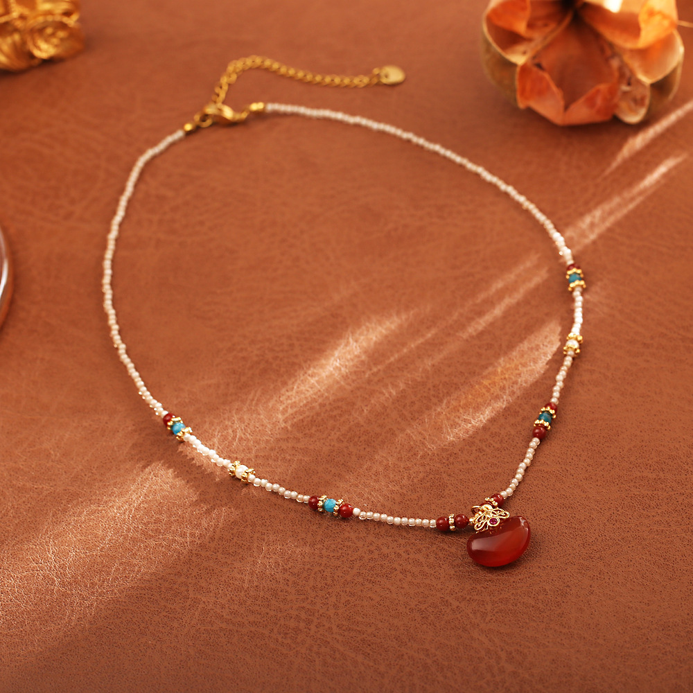 New Chinese Style Natural Red  - огляд і ціна Pearl Choker Necklace Vintage