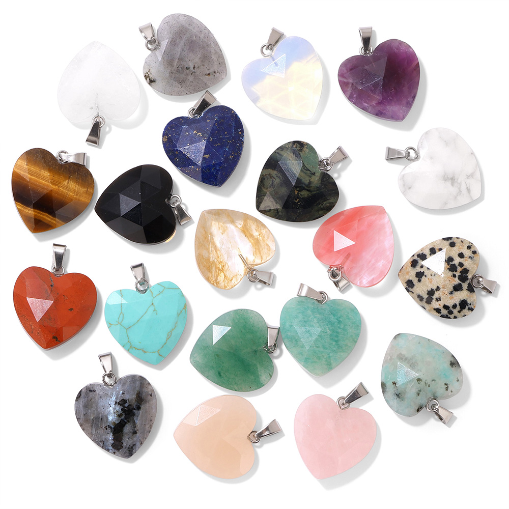 1PC 20mm Faceted Heart Pendant - огляд і ціна Crystal Pendant Necklace Natural Stone