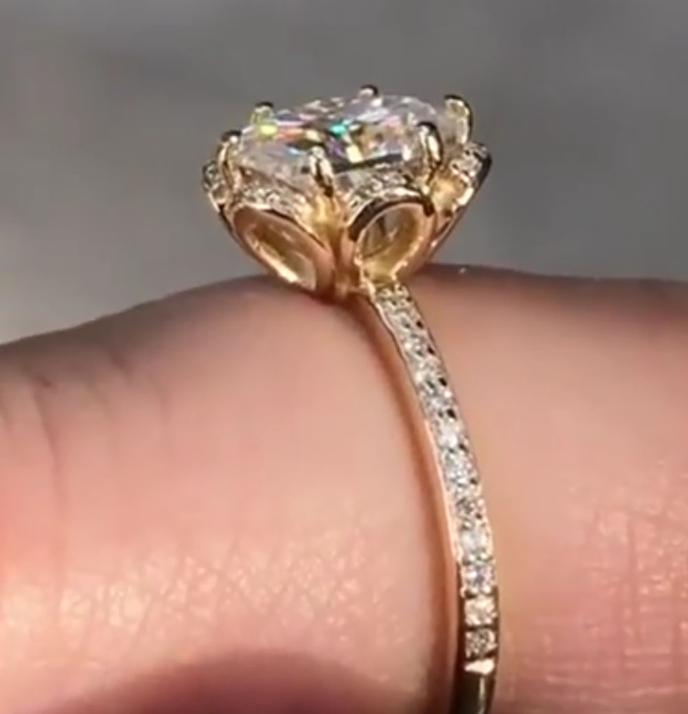Custom Solid 14K Yellow Gold W - огляд і ціна Moissanite Engagement Ring 1 Carat