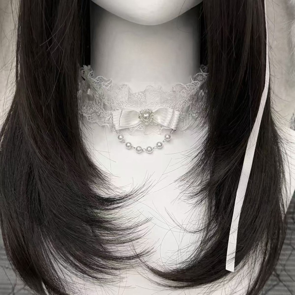 Lace Bow Ruffle Fashion Choker - огляд і ціна Pearl Choker Necklace Vintage