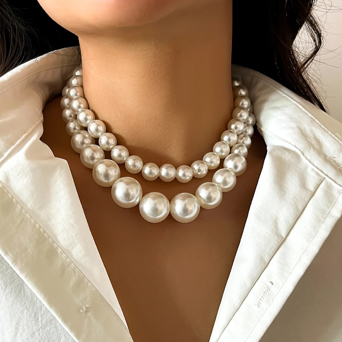 2Pcs/Set Exaggerated Big Imita - огляд і ціна Pearl Choker Necklace Vintage