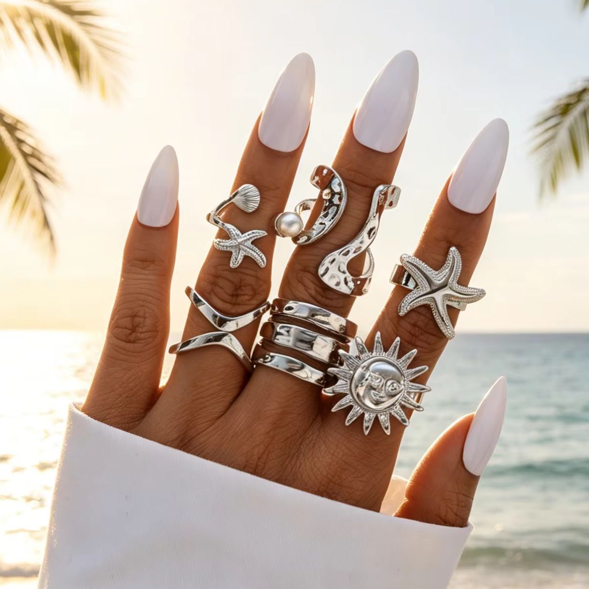 6 Pcs Punk Starfish Sun Flower - огляд і ціна Vintage Punk Knuckle Rings Set