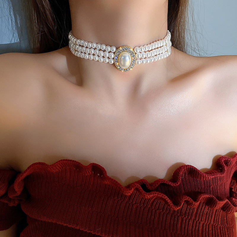 Luxury Vintage Three-layer Imi - огляд і ціна Pearl Choker Necklace Vintage